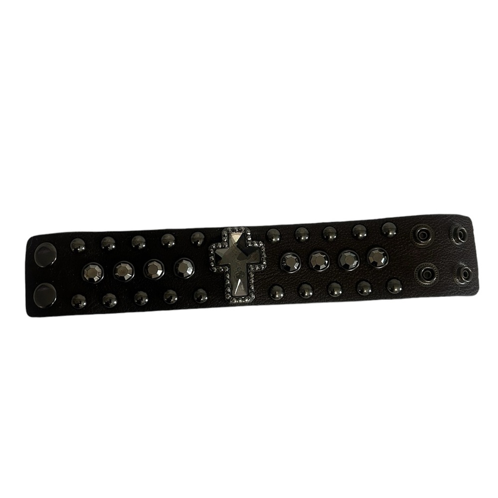 Leather Cross Cuff Bracelet Black Unbranded Snap Closure